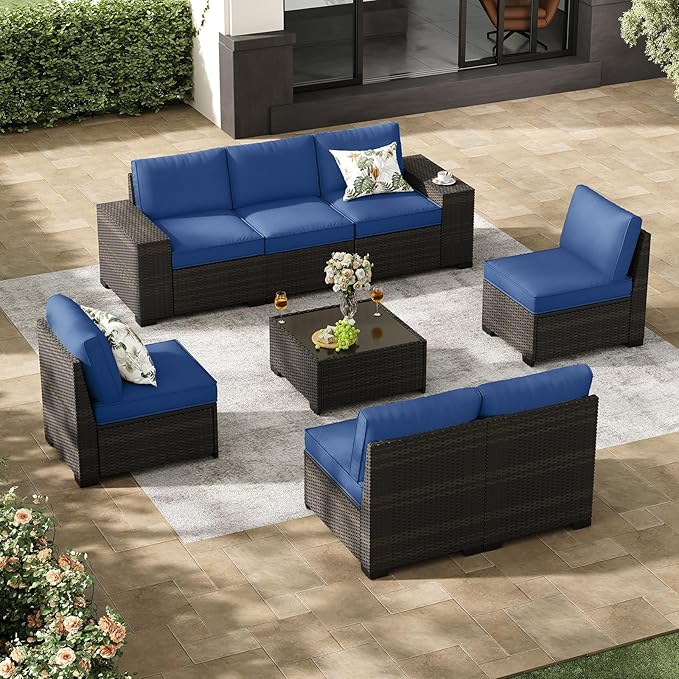 Jing's Villa 8-Piece Patio Furniture Set, All-Weather Outdoor Wicker Sectional by JingsVillaOutdoorFurniture