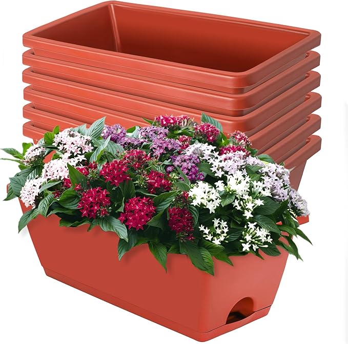 Window Box Planter, 7 Pack Plastic Vegetable Flower Planters Boxes 17 Inches by LOCONHA