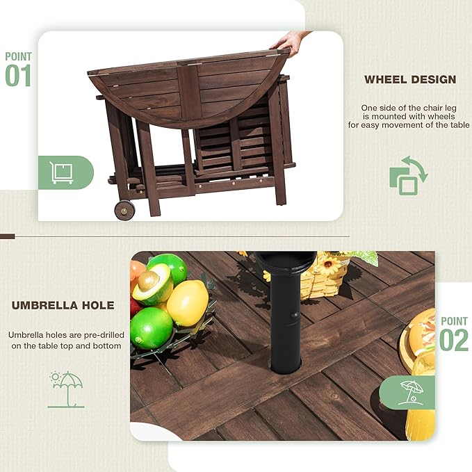 Devoko 5 PCS Patio Furniture, Patio Dining Set Acacia Wood Outdoor Table and - Image 4
