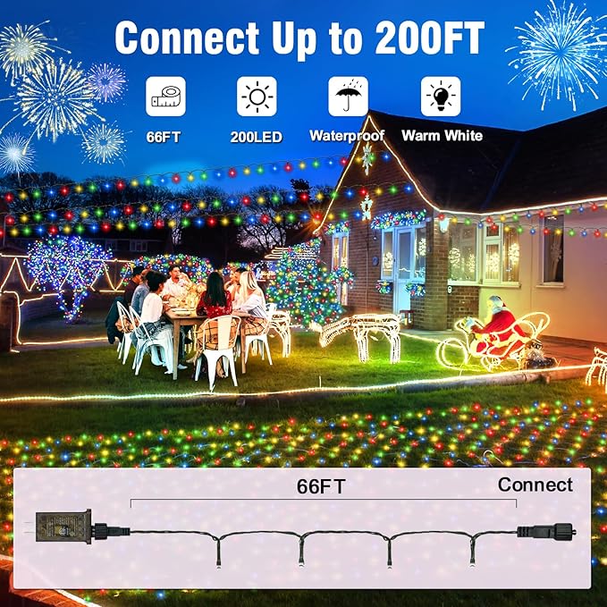 Nisocy 200 LED 4 Color Christmas String Lights, 8 Modes Plug in Christmas Tree - Image 2