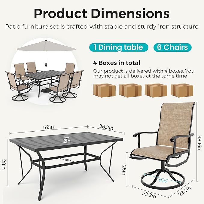 Pamapic 7-Piece Patio Dining Furniture Set - Image 7