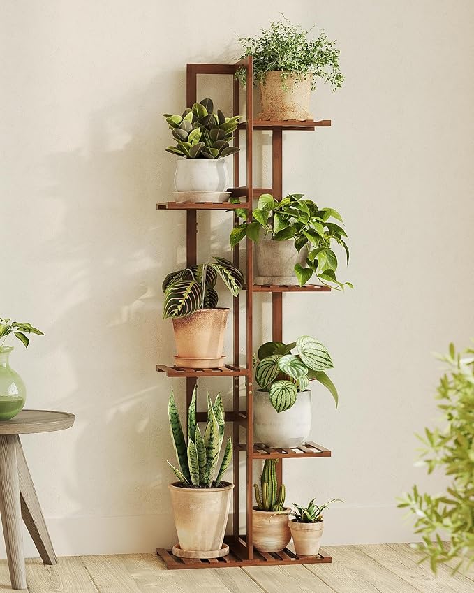 Bamworld Bamboo Plant Stand Indoor 6 Tiered Plant Shelf Outdoor Corner Plant by Bamworld