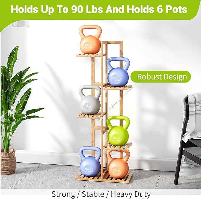 BMOSU Bamboo Plant Stand for Indoor Outdoor Plants Corner Tall Plant Shelf 6 - Image 6
