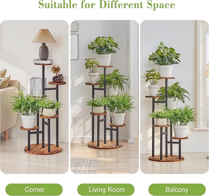 VECELO 5 Tier Plant Stand Indoor Outdoor, Tall Metal Wood Flower Shelf - Image 7