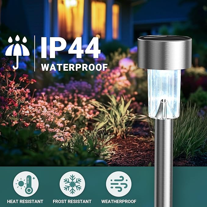 GIGALUMI Solar Lights Outdoor Waterproof, 20 Pack, Stainless Steel LED Solar - Image 4