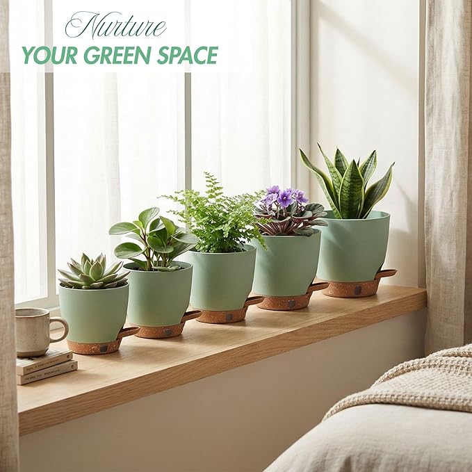 montresor 5 Pack Green 5/5.5/6/6.5/7 Inch Self Watering Planters - Image 3
