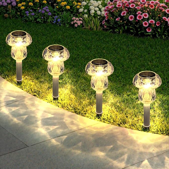 Mancra 8 Pack Solar Pathway Lights Outdoor, Mushroom Solar Garden Lights - Image 2