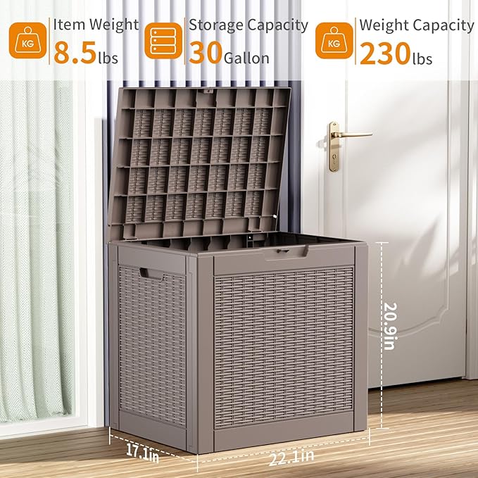 30 Gallon Resin Deck Box, Lockable Patio Outdoor Storage Box - Image 3