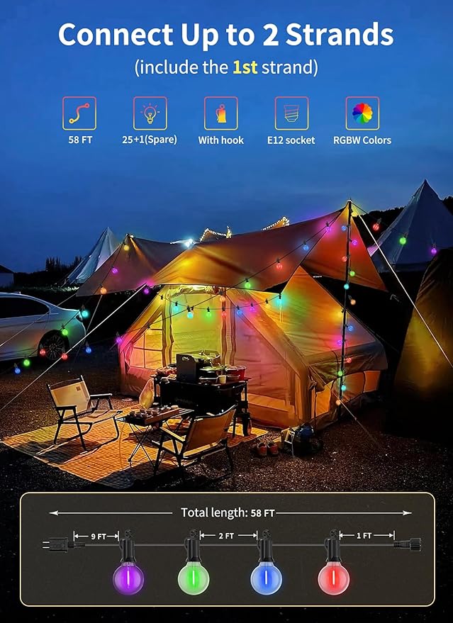 Brightown RGBW Outdoor String Lights, 58FT LED Patio Lights - Image 3