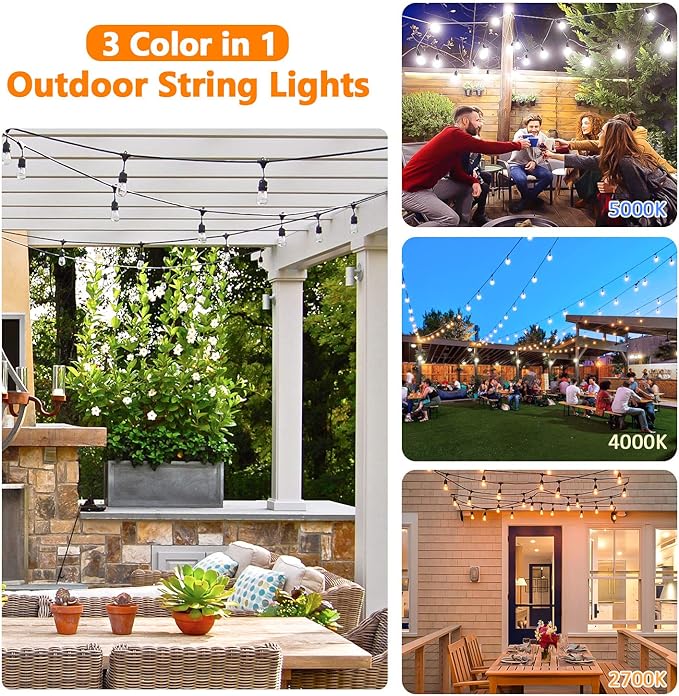 Lakumu 2-Pack 3 Color Dimmable LED Outdoor String Lights - Image 2