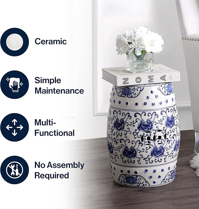 JONATHAN Y TBL1000A Lotus Flower 17.8" Chinoiserie Ceramic Drum Indoor/Outdoor - Image 6
