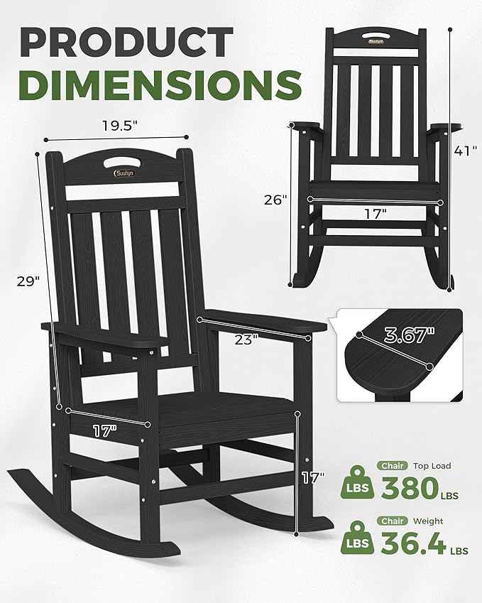 Oversized Outdoor Rocking Chairs Set of 2, High Back Porch Rocking Chair - Image 3