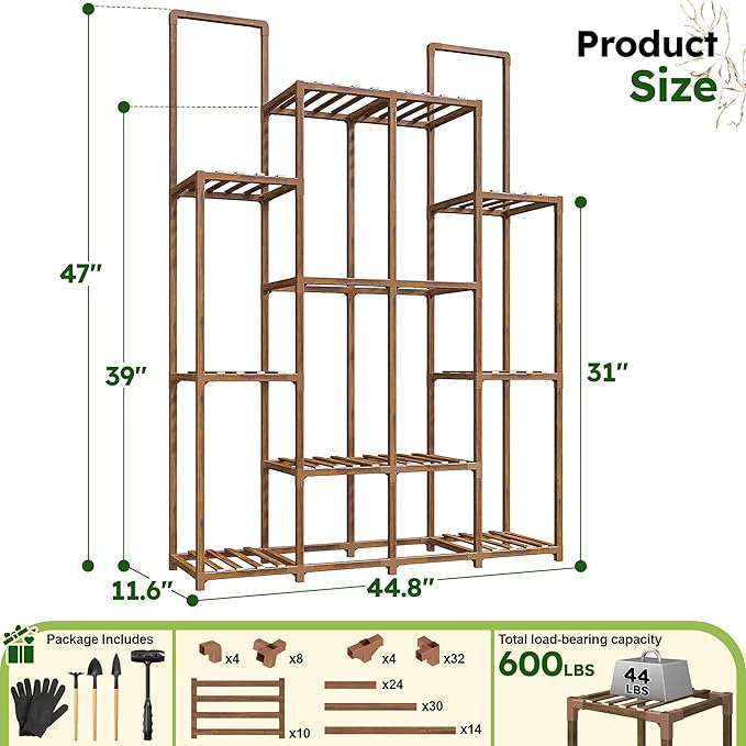 EnHomee Plant Stand Indoor Wood Plant Stand Outdoor Plant Shelf - Image 8