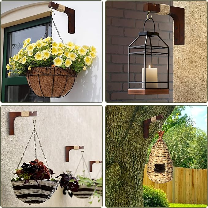 Plant Hanger Hooks for Indoor Hanging Plants, 2 Pack Rustic Farmhouse Wooden - Image 6