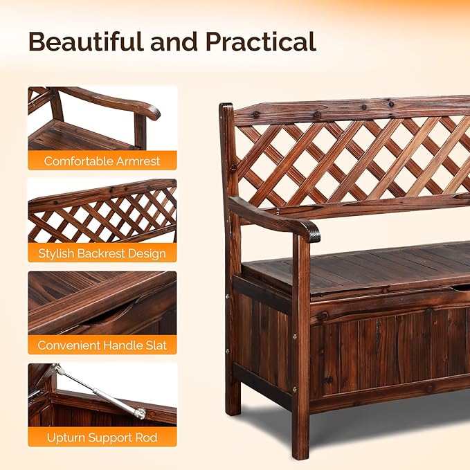 VINGLI Outdoor Storage Bench, Large Wood Deck Box - Image 4