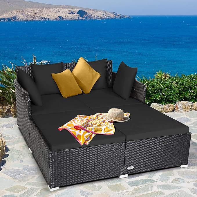Tangkula Outdoor Rattan Daybed, Wicker Furniture - Image 3