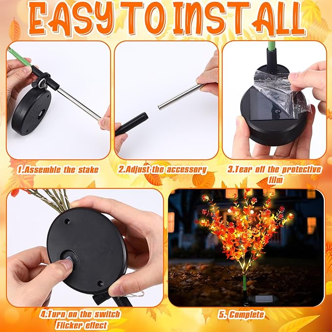 2 Pack Solar Stake Lights Outdoor Decor Waterproof Mums Artificial Flowers - Image 3