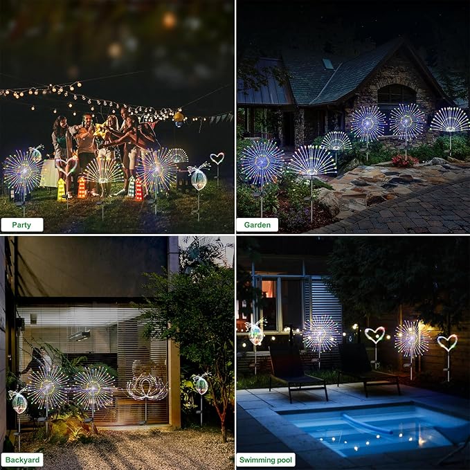 Solar Garden Lights Outdoor Waterproof, 2 Pack 120 LED Solar Firework Lights - Image 5