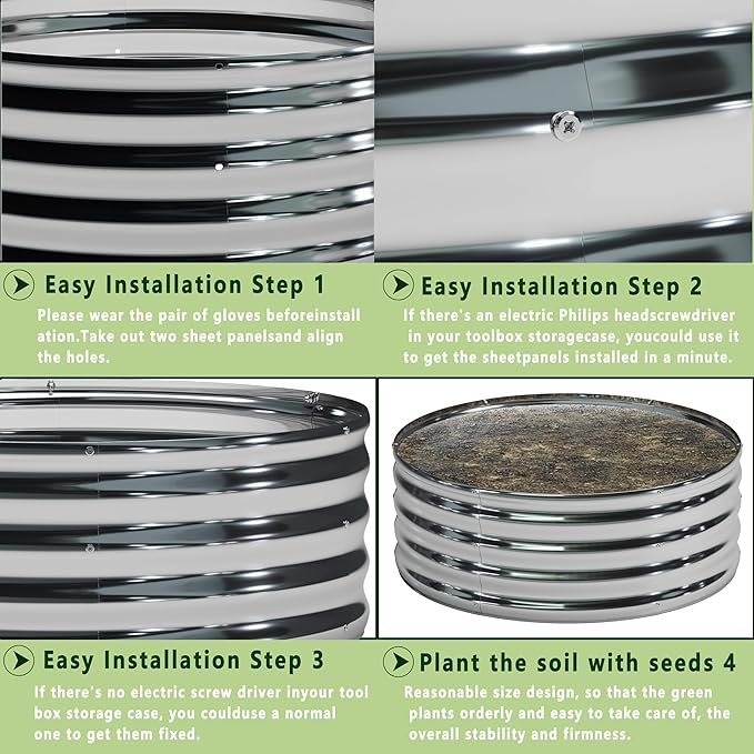 3PCS 2x2x1FT Galvanized Raised Garden Bed Kit, Vegetable Boxes-Round Metal - Image 5