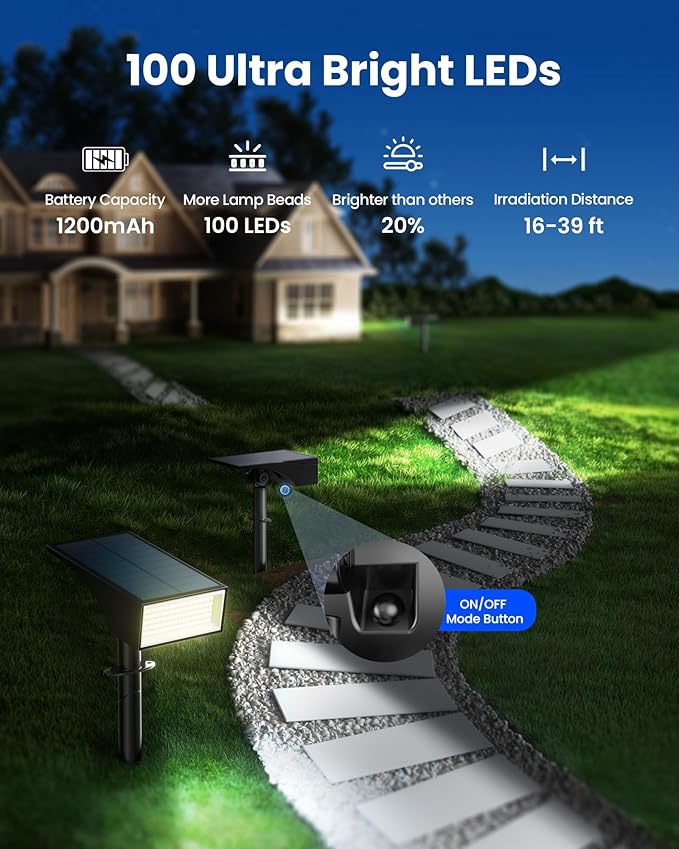 Koicaxy Solar Lights Outdoor Waterproof 8 Pack IP65, 100 LEDs 4 Light Modes - Image 2