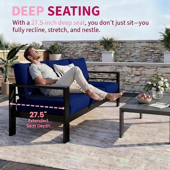 Kiss the Water Outdoor Couch Aluminum Patio Furniture Sofa, 3 Seat All-Weather - Image 5