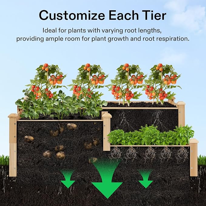 VIVOSUN 3-Tier 3-Grid Wooden Raised Garden Bed, 42.5 x 34.5 x 15 Inches - Image 4