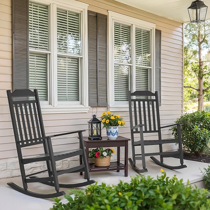 Patio Rocking Chair Outdoor Set of 4, Weather Resistant Poly Resin Oversized - Image 7