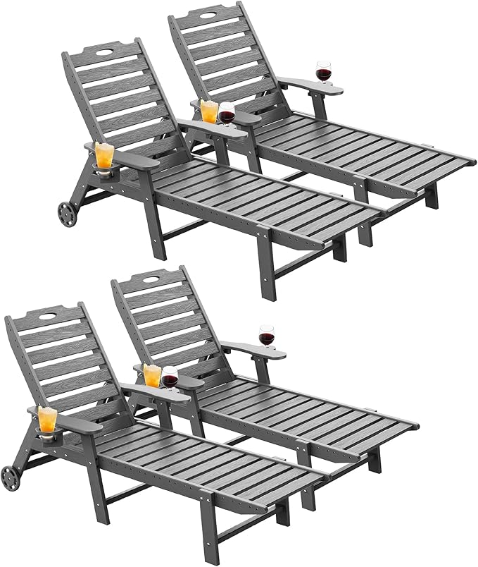 Carauci Lounge Chair Outdoor Set of 4, HDPE Chaise Lounge by Carauci