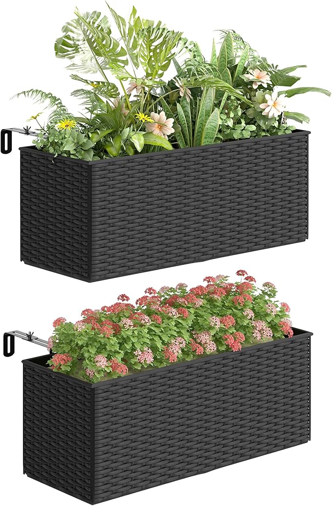 Outsunny Railing Planter Box, Hanging Flower Pots by Outsunny