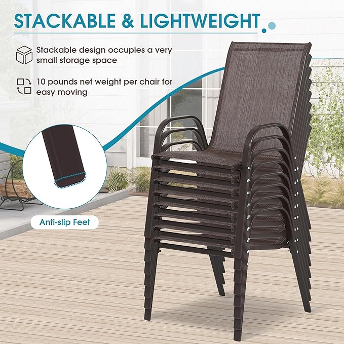 Outdoor Stackable Chairs Set of 8, Stacking Patio Chairs - Image 4
