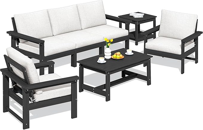 SERWALL HDPE Patio Furniture Set, 7-piece Outdoor Sectional Sofa Set, All by SERWALL