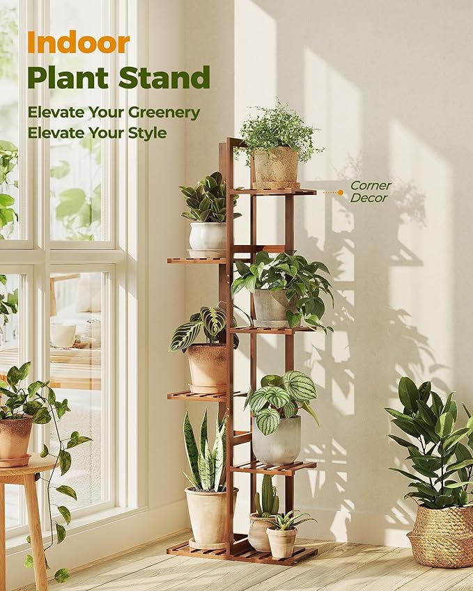 Bamworld Bamboo Plant Stand Indoor 6 Tiered Plant Shelf Outdoor Corner Plant - Image 2