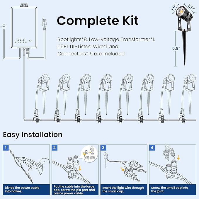 All-in-One Outdoor Low Voltage Landscape Lighting Kit, LED Landscape Spot Lights - Image 7