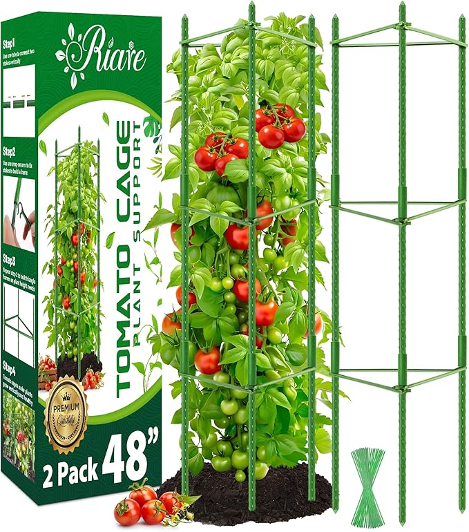Riare 2 Pack 4 FT Tomato Cages for Garden- 48inches Heavy Duty Garden Stakes by Riare