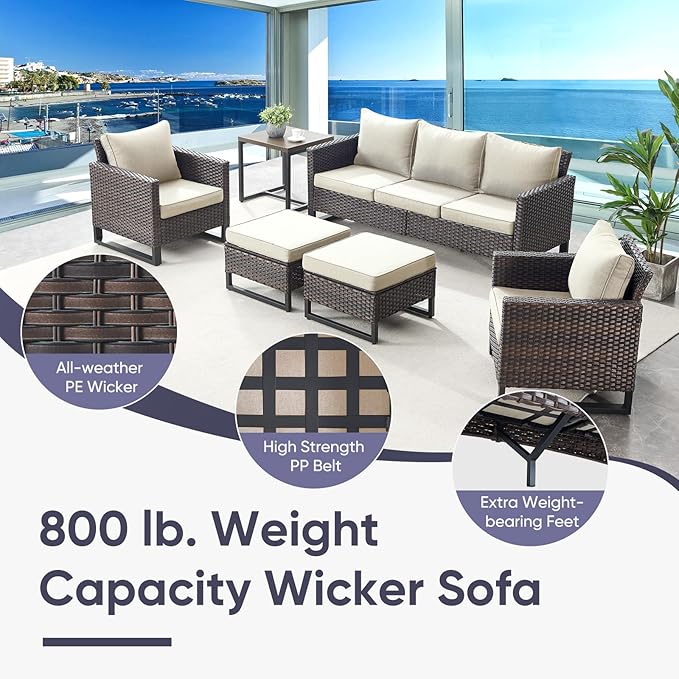 Belord 7 Piece Outdoor Furniture Patio Wicker Sofa Set, Oversize Outdoor Swivel - Image 9