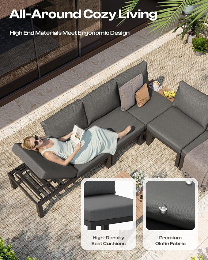 Aluminum Modular Outdoor Patio Furniture Set, 8 Seats Sectional Sofa Set - Image 4