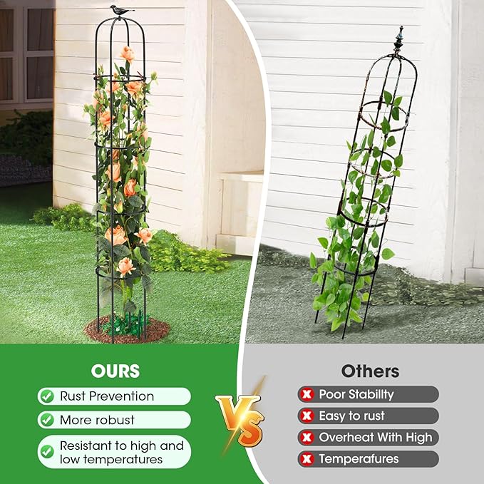 Tower Obelisk Garden Trellis for Climbing Plant，6.2FT/74.4" Rustproof Metal - Image 3