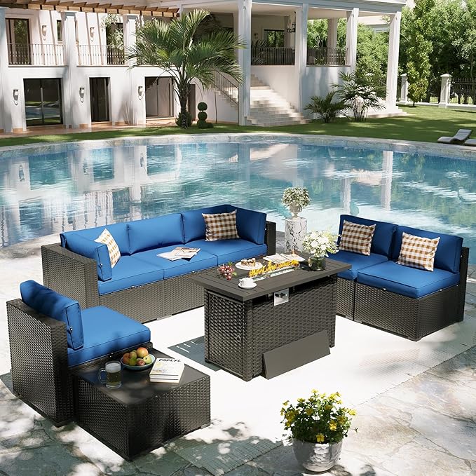 Aoxun Patio Furniture Set with Fire Pit Table, 8 Piece Outdoor Sectional Sofas - Image 8