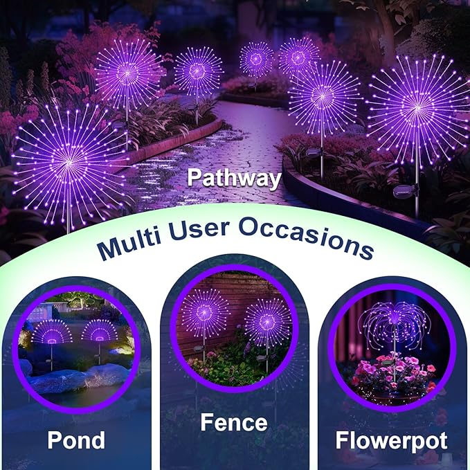 Solar Garden Lights Outdoor, 2 Pack 120 LED Twinkling Firework Lights Decorative - Image 5