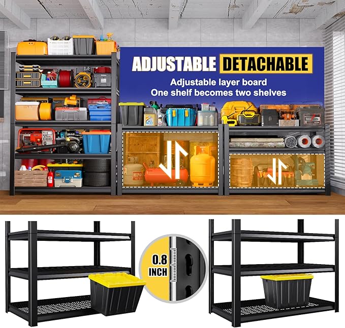 71"H Garage Shelving-3000LBS 5 Tier Storage Shelves, Adjustable Heavy Duty - Image 4