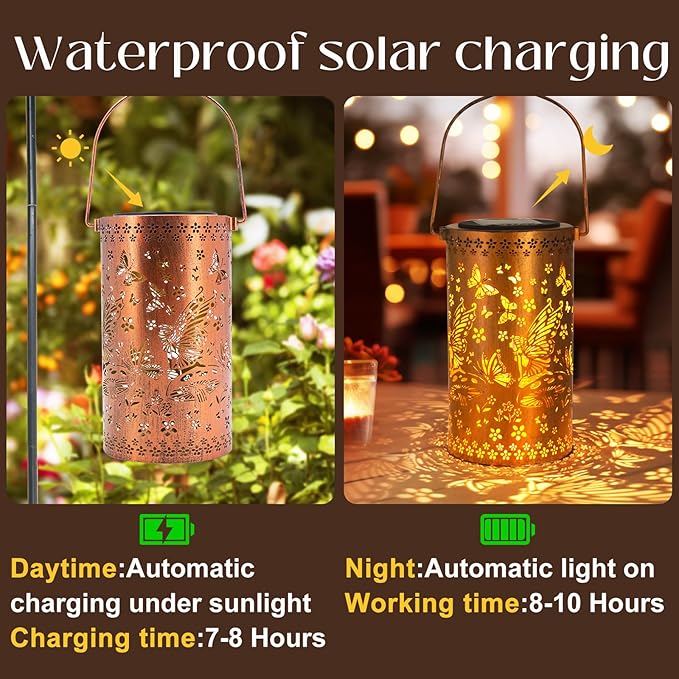 Solar Lanterns Outdoor Hanging Lantern Lights, Fairy Metal Decor - Image 3