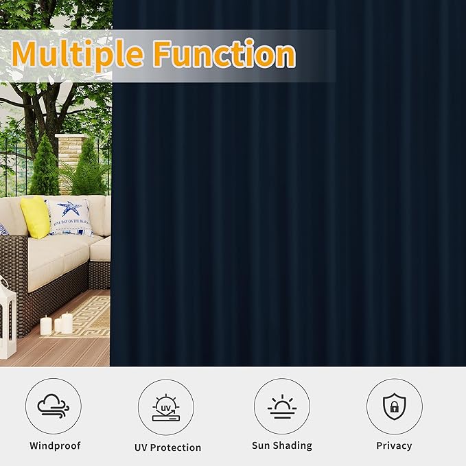 Easy-Going Outdoor Patio Curtains Detachable Tab Top Windproof Weatherproof - Image 5