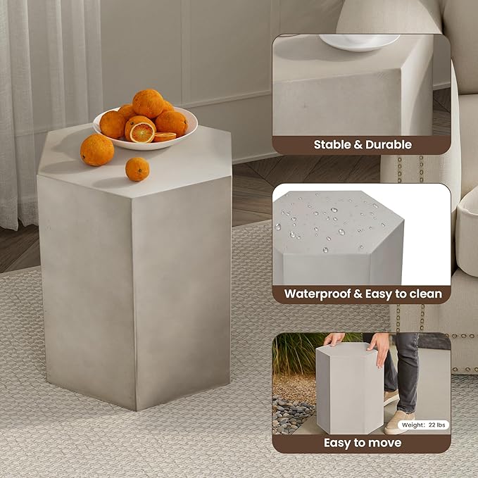 COSIEST Concrete Accent Table, Hexagon Patio Side Table 14.5''Wx16''H, Modular - Image 5