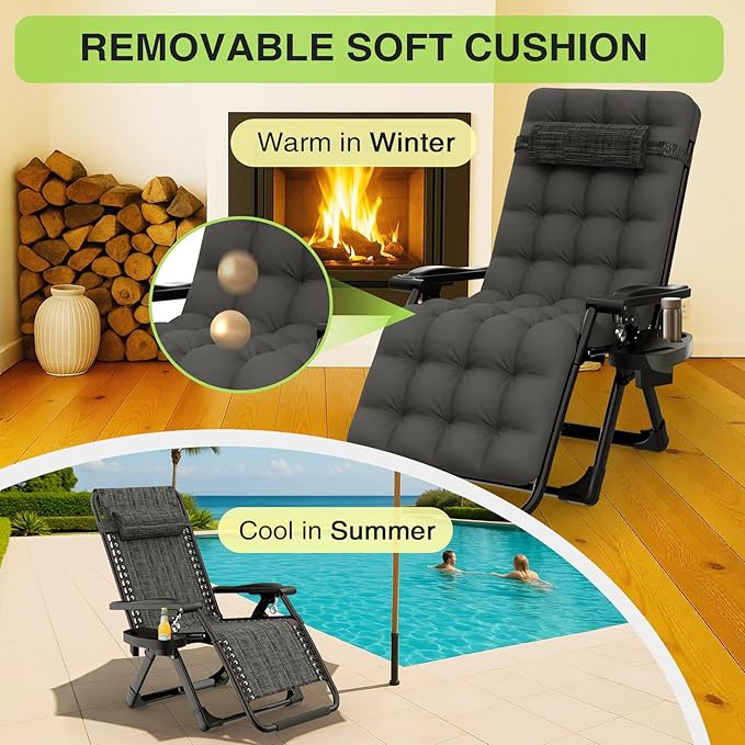 Suteck Zero Gravity Chair, Reclining Camping Lounge Chair w/Removable Cushion - Image 4