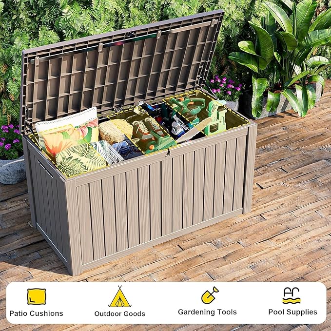 DRATO 180 Gallon Outdoor Storage Box, Large Waterproof Deck Box, Lockable Resin - Image 5