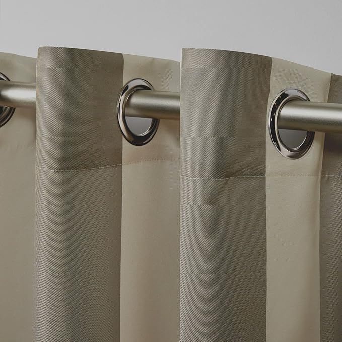 Exclusive Home Canopy Stripe Indoor/Outdoor Grommet Top Curtain Panel, Taupe / - Image 3