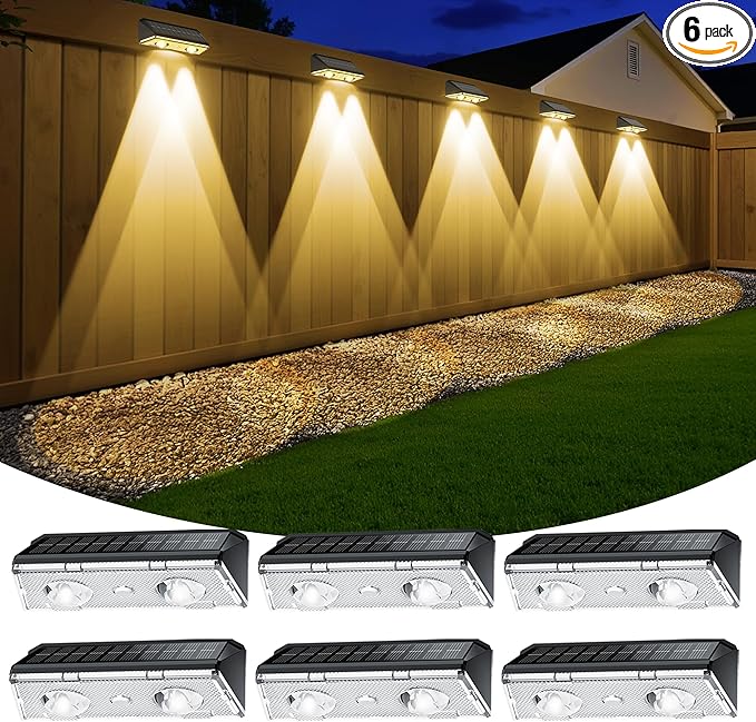 Solar Fence Lights Outdoor, 6 Pack IP65 Waterproof Fence Lights Solar Powered by KEILAIMO