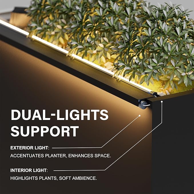 GSK 30" L Black LED Metal Planter Rectangle Flower Box Light Strips ×2 - Image 2