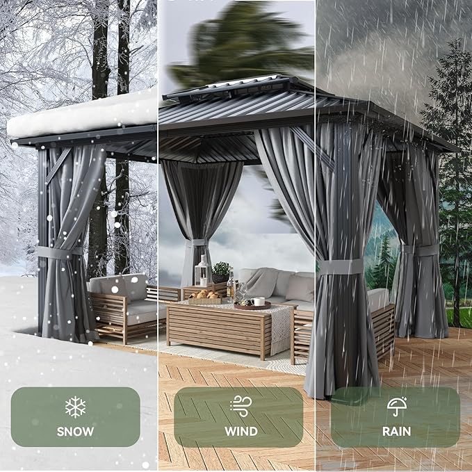 Aoxun Hardtop Gazebo 10x12, Aluminum Frame Canopy - Image 8