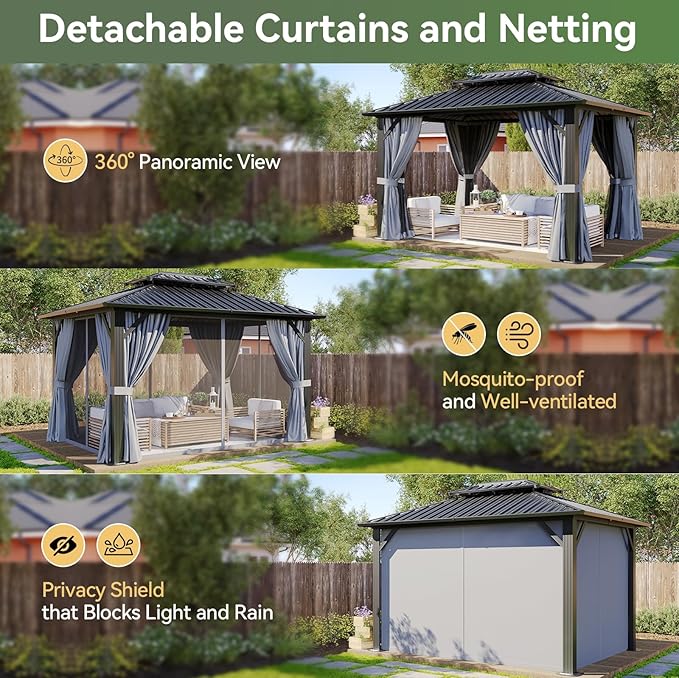 Aoxun Hardtop Gazebo 10x12, Aluminum Frame Canopy - Image 4